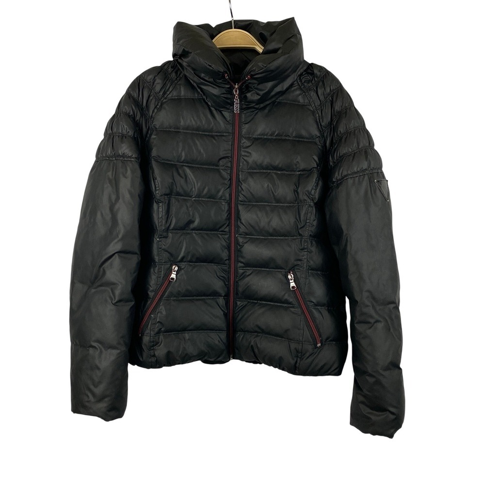 Guess Down Feather Puffer Coat Jacket Women Size L Black High Neck Boxy Outdoor